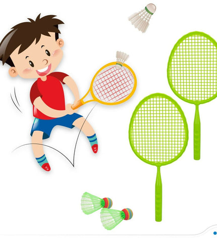 Colorbaby 4-in-1 racquet set with four lightweight, colorful badminton racquets, ideal for outdoor play and sports activities.