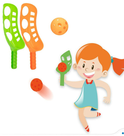 Colorbaby 4-in-1 racquet set with four lightweight sport racquets, colorful handles, and a compact 20x43.5 cm size for outdoor play.
