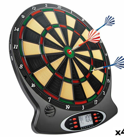 Colorbaby electronic dartboard set with four compact dartboards, measuring 38x43x2 cm, for indoor sports and outdoor play.