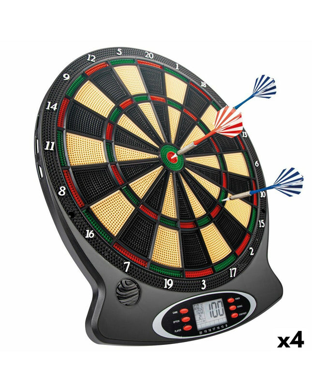 Colorbaby electronic dartboard set with four compact dartboards, measuring 38x43x2 cm, for indoor sports and outdoor play.
