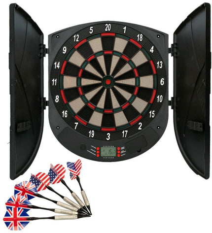 Two Aktive electronic dartboards measuring 45x50x4.5 cm, featuring digital scoring and vibrant dart targets for indoor gameplay.