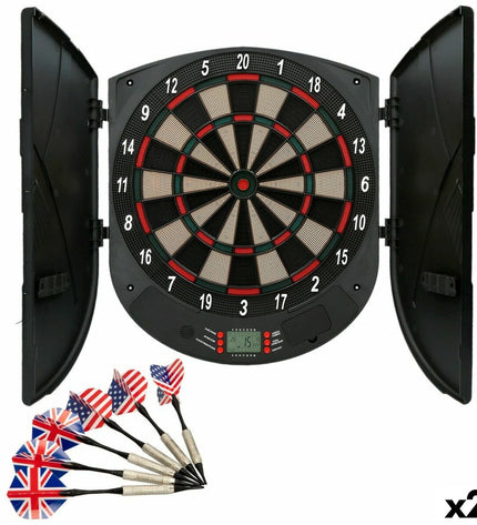 Two Aktive electronic dartboards, 45x50 cm, designed for indoor sports and outdoor dart games, featuring digital scoring displays.