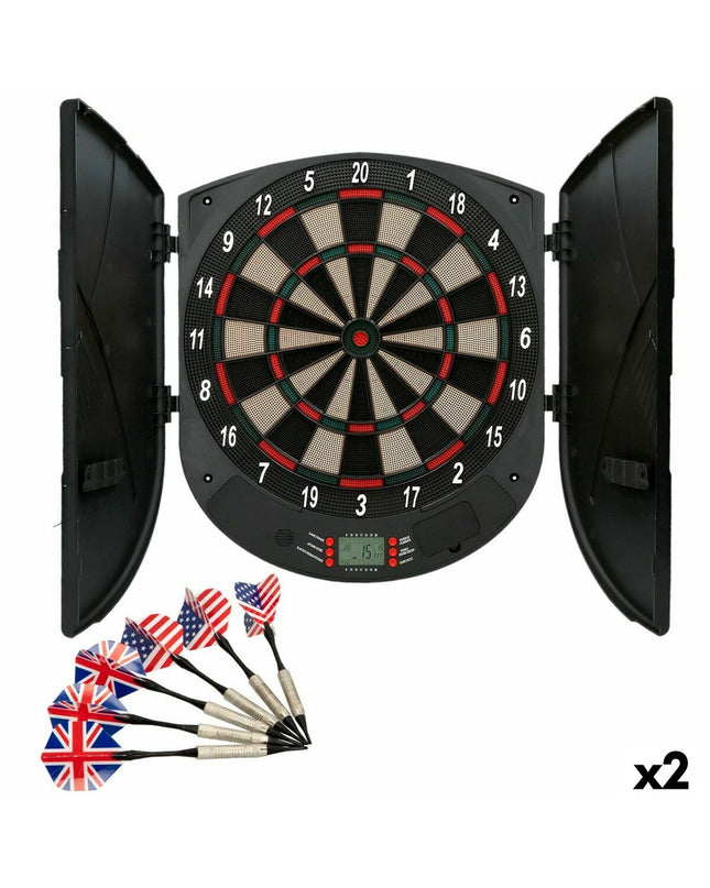 Two Aktive electronic dartboards, 45x50 cm, designed for indoor sports and outdoor dart games, featuring digital scoring displays.