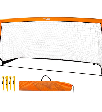 Pair of Aktive soccer goals, 200x100x100 cm, outdoor football goalposts with sturdy metal frame and netting for soccer practice.