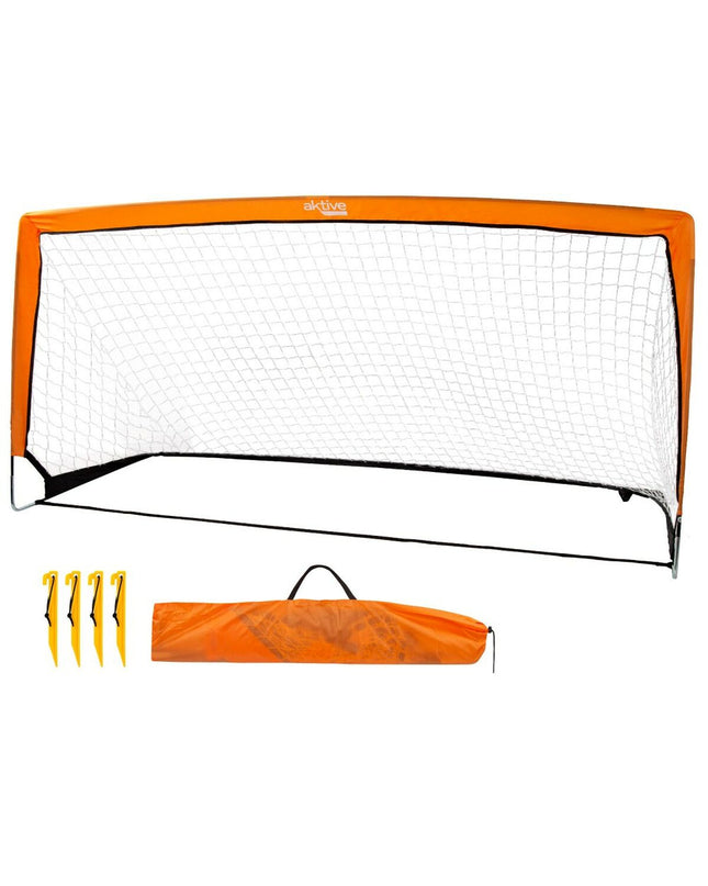 Pair of Aktive soccer goals, 200x100x100 cm, outdoor football goalposts with sturdy metal frame and netting for soccer practice.