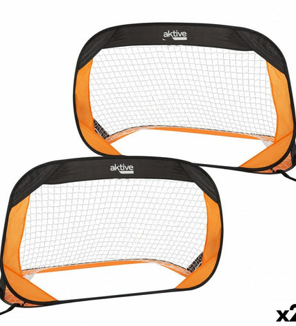 Set of 2 Aktive soccer goals measuring 120 x 80 x 80 cm, designed for outdoor sports and soccer practice.