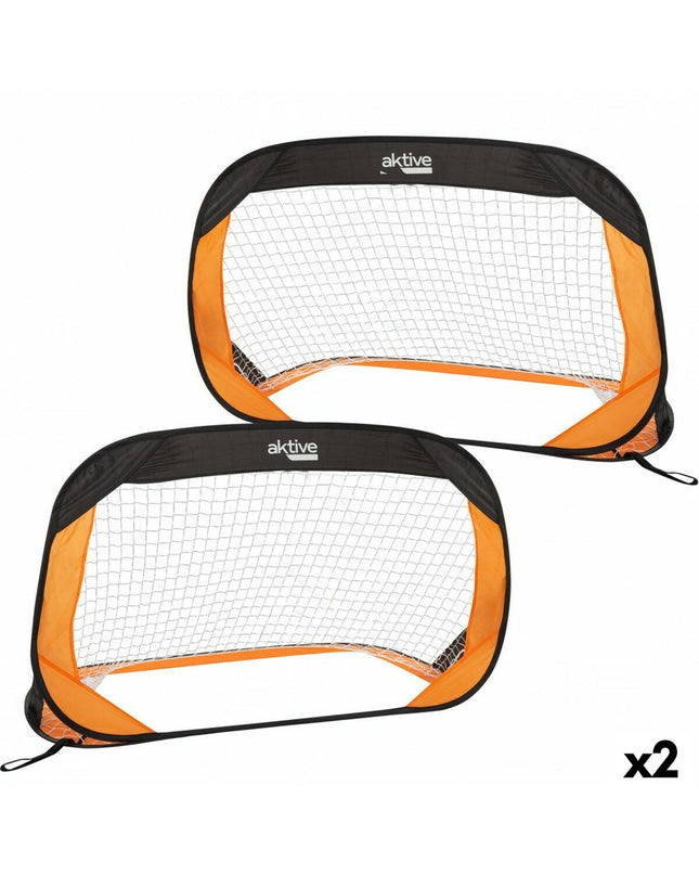 Set of 2 Aktive soccer goals measuring 120 x 80 x 80 cm, designed for outdoor sports and soccer practice.