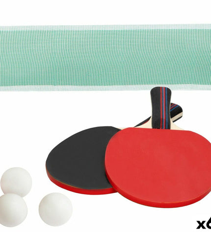 Set of six Aktive ping pong paddles with red and black rubber surfaces, suitable for table tennis and outdoor sports.