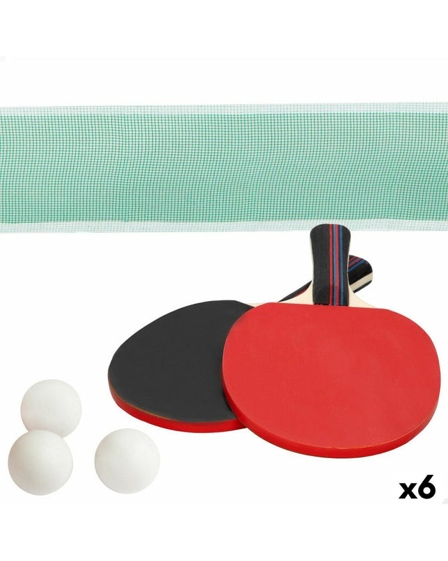 Set of six Aktive ping pong paddles with red and black rubber surfaces, suitable for table tennis and outdoor sports.