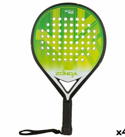 Set of four Aktive squash rackets in black and green for sport and outdoor use, featuring lightweight design and grip handles.