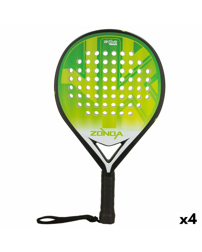 Set of four Aktive squash rackets in black and green for sport and outdoor use, featuring lightweight design and grip handles.