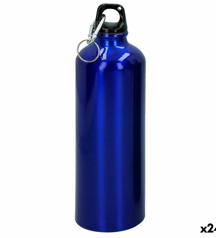 Active 750 ml aluminum water bottles with carabiner, 24-pack, ideal for sports, outdoor activities, camping, and hiking.