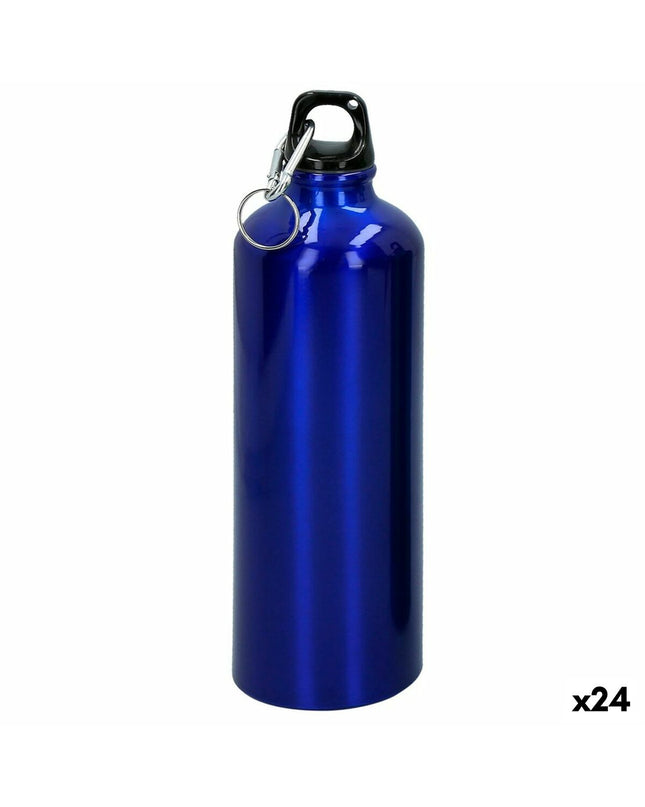Active 750 ml aluminum water bottles with carabiner, 24-pack, ideal for sports, outdoor activities, camping, and hiking.