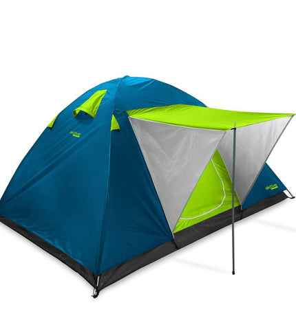 Two Aktive Kampeertent active sun tents, measuring 240x130x210 cm, set up outdoors for camping and outdoor activities.