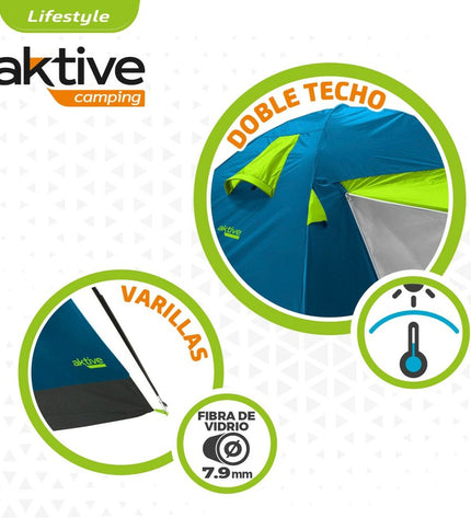 Pair of Aktive sport and outdoor camping tents, 240x130x210 cm, designed for active camping and outdoor adventures.