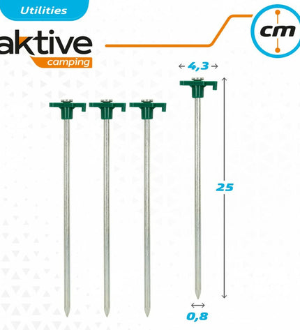 Set of 24 Aktive camping sharing pins, 25 cm long with 8 mm diameter, suitable for outdoor camping and hiking gear.