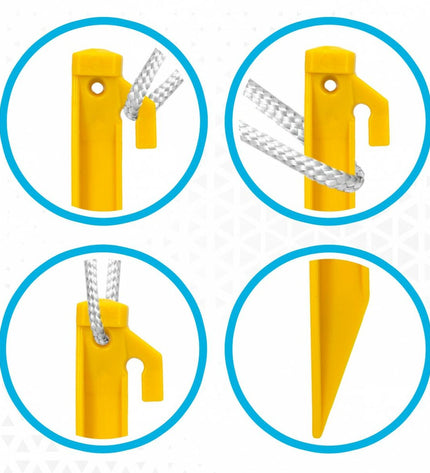 Active Campingharingen set with 6 reusable metal clips for outdoor camping and hiking, shown in a close-up image.