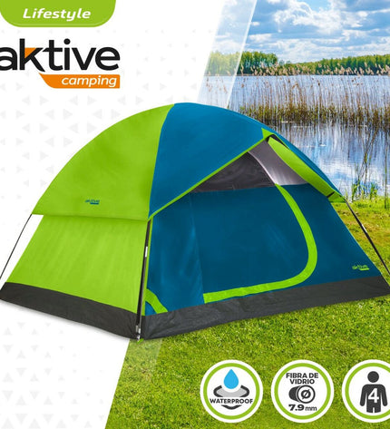 Two Aktive Kampeertent Aktive 4-person camping tents, featuring 240x130x210 cm dimensions, suitable for outdoor adventures.