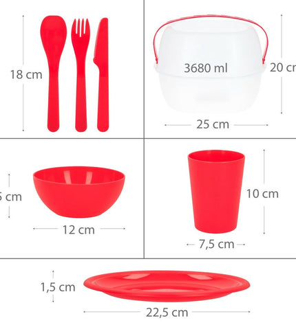 Aktive picnic set with four polypropylene plates, 22.5 cm, suitable for outdoor camping and outdoor activities.