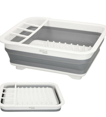 Portable foldable kitchen dish rack by Aktive, perfect for camping and outdoor activities, with six compact drying racks.