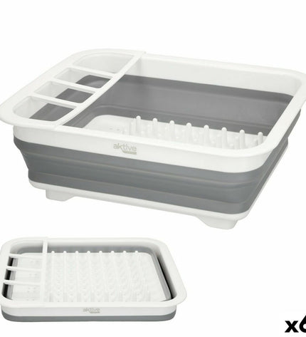 Aktive collapsible dish drying rack for camping and outdoor use, six-piece set with compact foldable design for kitchen and outdoor activities.