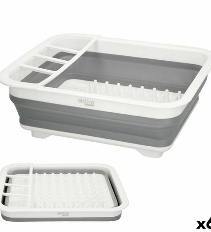 Compact folding dish drying racks for camping, Aktive brand, six-piece set, ideal for outdoor kitchen and camping use.