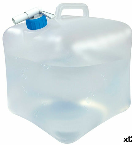Set of 12 Aktive 15L polyethylene water bottles for sports, outdoor, camping, and hiking, shown in a stacked arrangement.