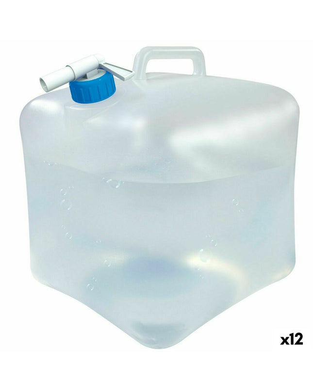 Set of 12 Aktive 15L polyethylene water bottles for sports, outdoor activities, camping, and hiking, shown with icons on white background.