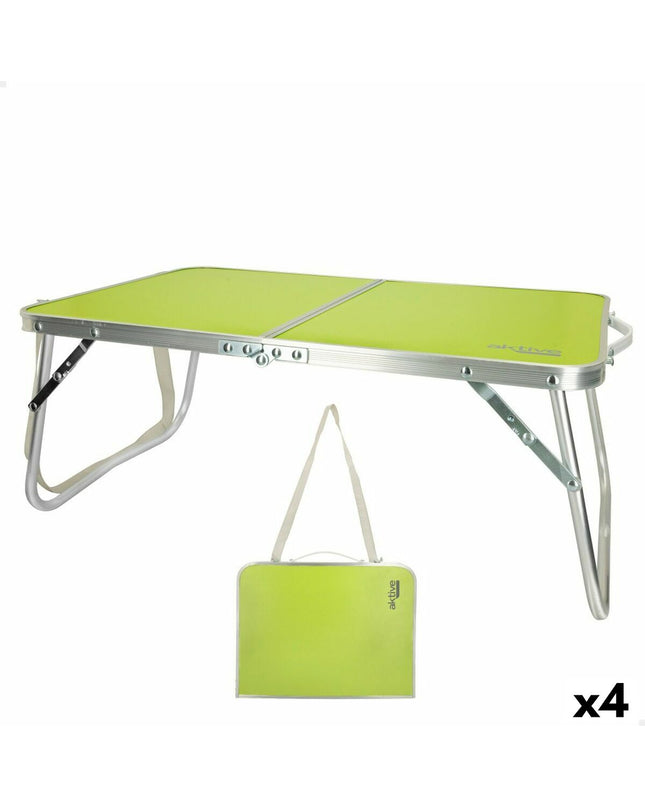 Set of four Aktive Vouwtafel Aktive Pistache outdoor folding tables, 60x25x40 cm, for camping and outdoor activities.