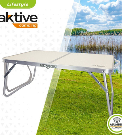 Set of four Aktive folding tables in cream color, 60x25x40 cm, suitable for camping and outdoor activities.