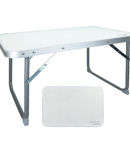 Set of four Aktive Vouwtafel outdoor folding tables in white, 60x40x40 cm, ideal for camping and outdoor activities.