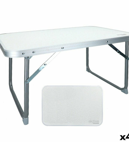 Set of four Aktive white folding tables, 60x40x40 cm, ideal for outdoor camping and sports activities.