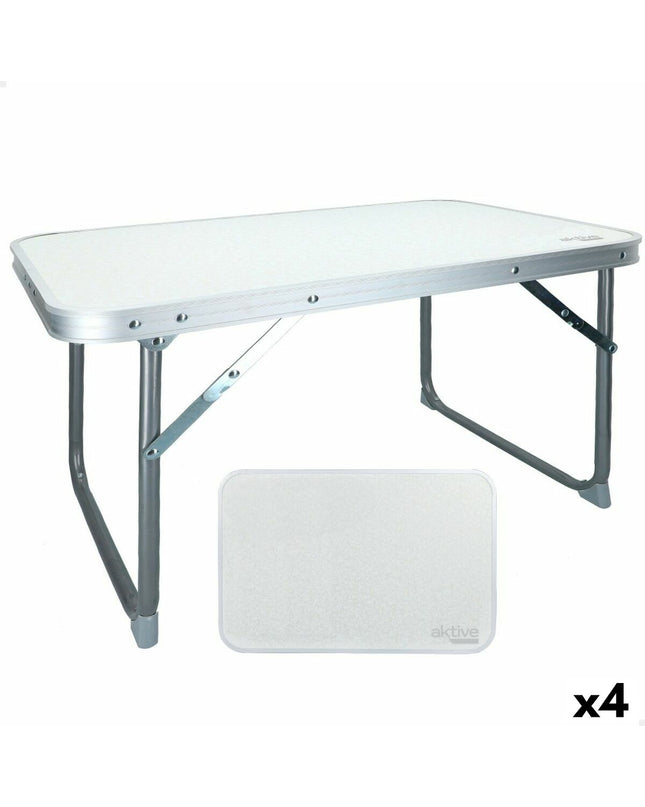 Set of four Aktive white folding tables, 60x40x40 cm, ideal for outdoor camping and sports activities.