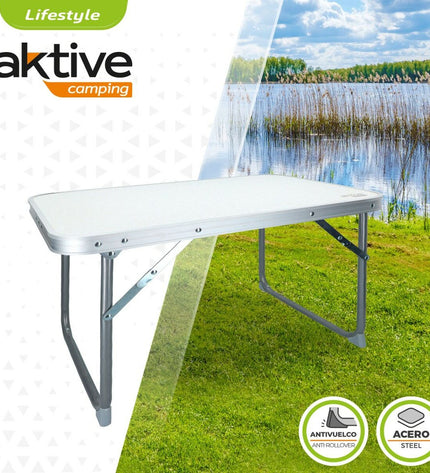 Set of four Aktive Vouwtafel Aktive in white, outdoor camping and hiking tables, 60x40x40 cm, lightweight and portable.