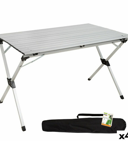 Aktive silver folding table for outdoor camping, 110x70x70 cm, set of 4, lightweight aluminum for camping and outdoor activities.