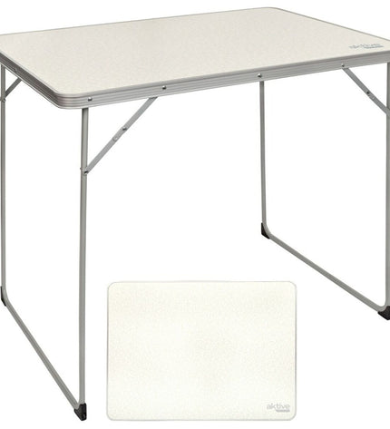 Set of four Aktive white foldable camping tables with dimensions 80x70x60 cm, suitable for outdoor and camping activities.