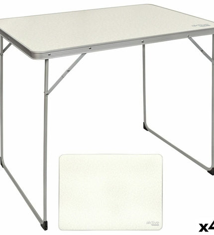 Set of four Aktive white folding tables for outdoor camping and sports, measuring 80x70x60 cm, lightweight and portable.