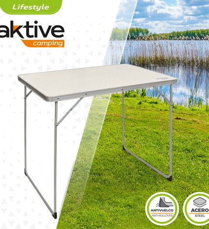 Set of four Aktive Vouwtafel Aktive Wit camping tables, 80 x 70 x 60 cm, suitable for outdoor and camping activities.