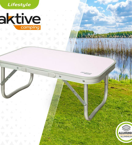 Set of six Aktive Mauve folding tables for outdoor camping and hiking, featuring a 56 x 24 x 34 cm compact design.