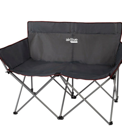 Pair of black foldable 2-seater benches from Aktive, suitable for outdoor camping and outdoor activities, measuring 107 x 88 x 63 cm.