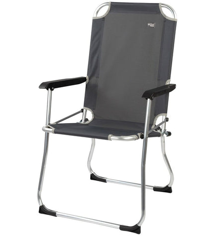 Six dark gray Aktive foldable camping chairs with armrests, compact for outdoor camping and hiking, 45x91x47 cm.