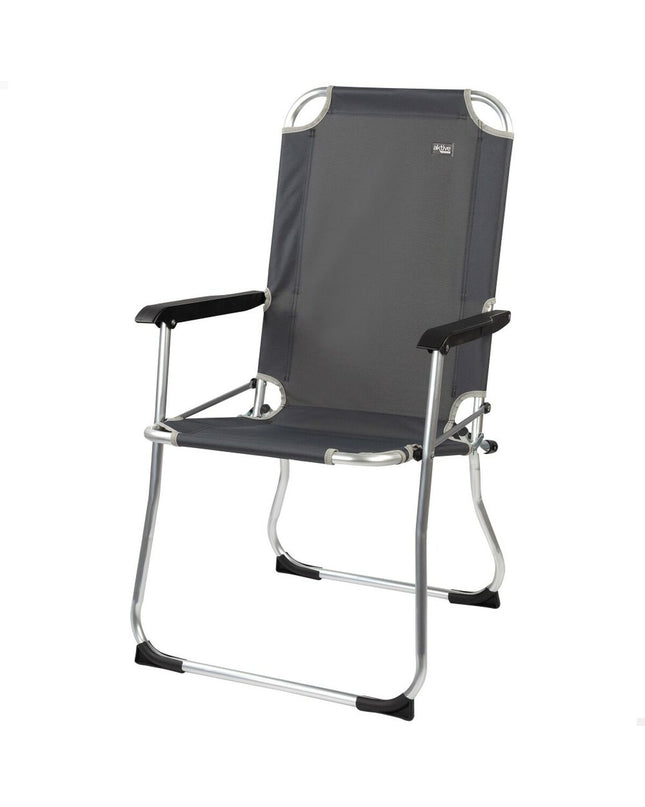 Six dark gray Aktive foldable camping chairs with armrests, compact for outdoor camping and hiking, 45x91x47 cm.