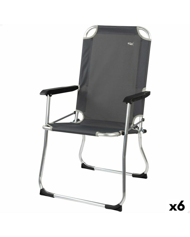 Six dark gray Aktive foldable camping chairs for outdoor camping and hiking, compact 45 x 91 x 47 cm, lightweight and portable.
