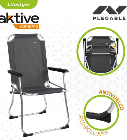 Six Aktive dark gray folding camping chairs with 45 x 91 x 47 cm seats, suitable for outdoor camping and hiking.