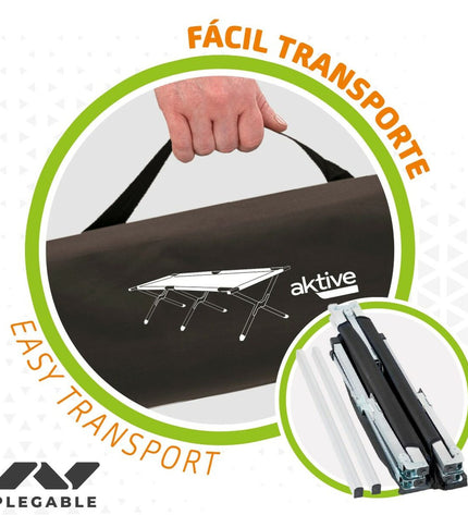 Two black Aktive camping beds, lightweight and foldable, measuring 190x42x64 cm, suitable for outdoor camping and hiking.