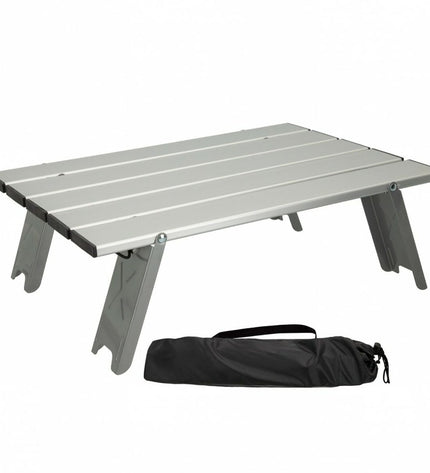 Set of four Aktive silver aluminum folding tables for outdoor camping and hiking, measuring 40 x 13 x 28.5 cm each.