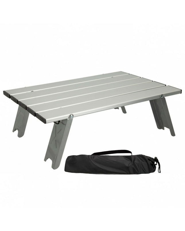 Set of four Aktive silver aluminum folding tables for outdoor camping and hiking, measuring 40 x 13 x 28.5 cm each.