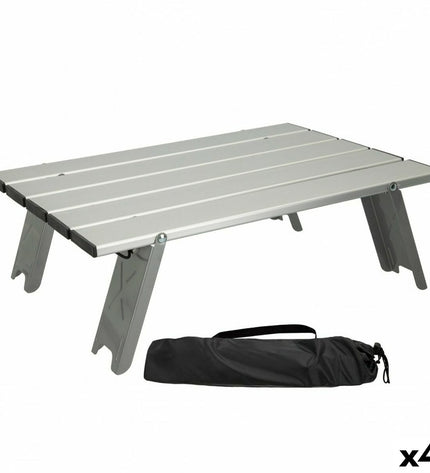 Set of four silver aluminum folding tables for camping and outdoor activities, measuring 40x13x28.5 cm by Aktive.