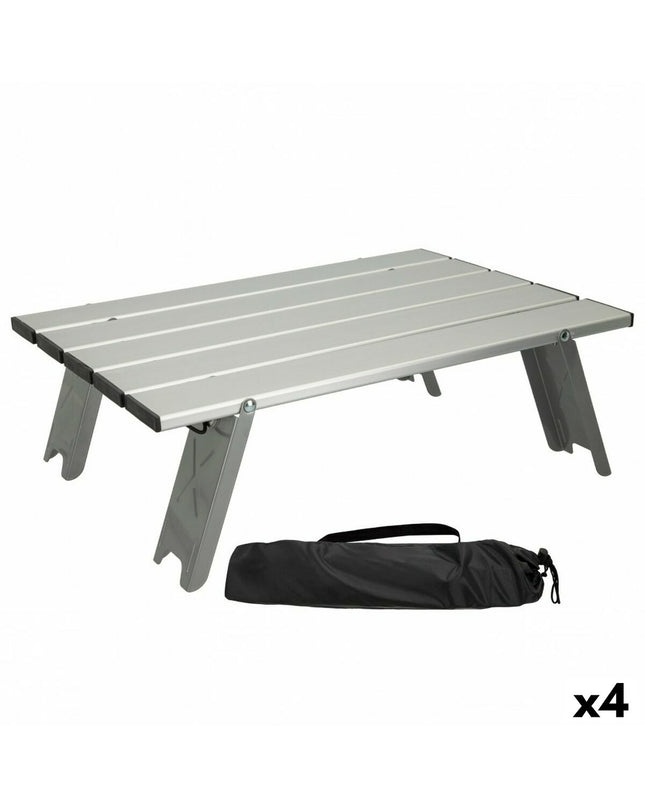 Set of four silver aluminum folding tables for camping and outdoor activities, measuring 40x13x28.5 cm by Aktive.
