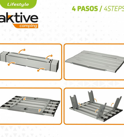 Set of four silver aluminum folding tables for outdoor camping and hiking, measuring 40x13x28.5 cm by Aktive.